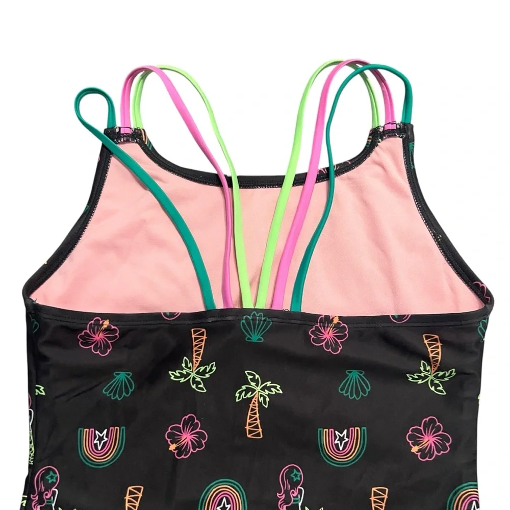 Cat & Jack XL (14/16) Black & Neon Print One Piece Swimsuit